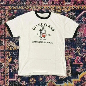 Vtg Men's Mickey Mouse Retro Ringer‎ T-Shirt Short Sleeve White Size Large